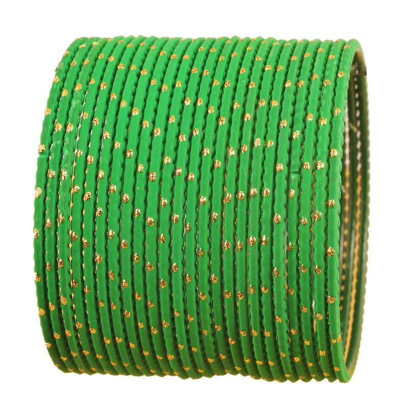 Touchstone مجموعة أساور ملونة جديدة من توتشستون - حصرية بوليوود الهندية بتصميم ذهبي لامع ولون أخضر عشبي. مجموعة من 24 أساور كبيرة الحجم للنساء. - Image 1